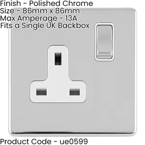 3 PACK 1 Gang DP 13A Switched UK Plug Socket SCREWLESS POLISHED CHROME Power