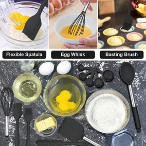 Silicone Kitchen Utensils Set, 25 Pcs Cooking Utensil With Holder, Heat Resistant Kitchen Tools With Stainless Steel Handle For Non-Stick Cookware, Turner Spatula Spoon Tong Brush Whisk, Red Black