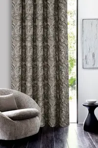 Home Curtains Georgia Chenille Fully Lined Floral 65w x 72d" (165x183cm) Natural Pencil Pleat Curtains (PAIR)