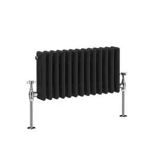 Right Radiators 300x607 mm Horizontal Traditional 3 Column Cast Iron Style Radiator Black