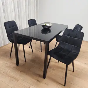 Black Kitchen Dining Table And 4 Black Tufted Velvet Chairs Set Of 4 Dining Room Furniture