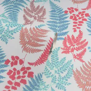 Arthouse Botanical Fern Teal/Red Wallpaper