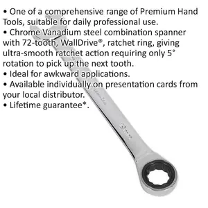 19mm Chrome Vanadium Ratchet Combination Spanner with 72-Tooth Design