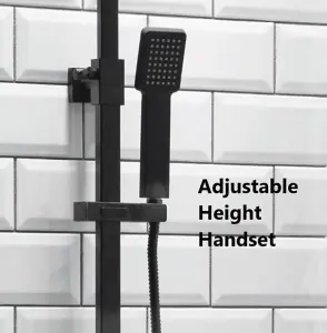 Lunar Matt Black Square Thermostatic Rigid Riser Shower with Diverter