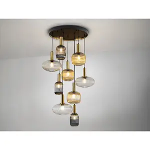 Luminosa Norma 9 Light Cluster Pendant Ceiling Light Black, Brass, 3 Crystal Tones, E27