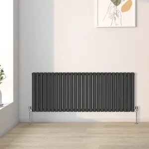 Right Radiators 600x1593mm Horizontal Double Oval Column Designer Radiator Black