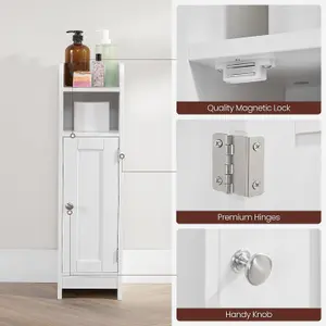 VASAGLE Narrow Bathroom Storage Cabinet with Adjustable Shelves and Door, Freestanding, Bathroom Floor Storage Unit, White