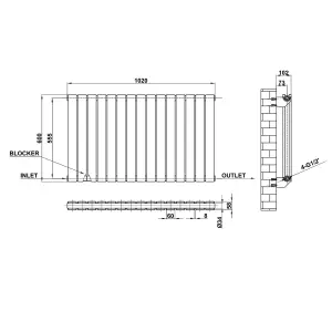 Horizontal White Double Flat Panel Radiator (H) 600 mm x (W) 1020 mm, 5060 BTU.