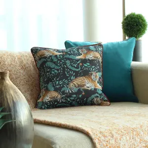 Paoletti Tiwari Tiger Velvet Piped Feather Filled Cushion