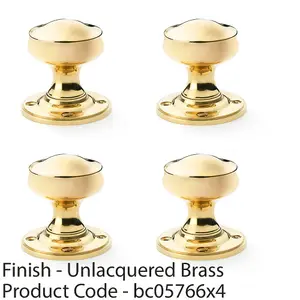 4 PACK - SOLID BRASS Mortice Smooth Georgian Door Knob - Polished Brass 50mm Diameter