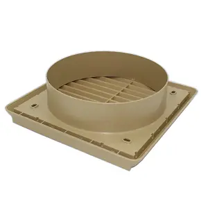 Kair Beige Louvred Grille 183mm External Dimension with Round 150mm - 6 inch Rear Spigot - Wall Ducting Air Vent