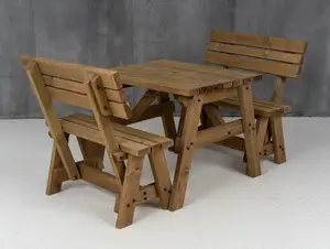 Victoria wooden picnic bench and table set, outdoor dining set with backrest (3ft, Rustic brown)