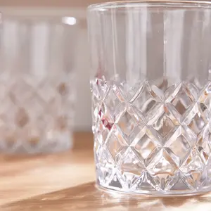 Set of 4 Vintage Luxury Style Diamond Cut Drinking Short Tumbler Glasses