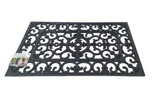 simpa Heavy Duty Rubber Door Mat - Single Standard Mat 75cm (L) x 45cm (W). Wrought Iron Style Design.