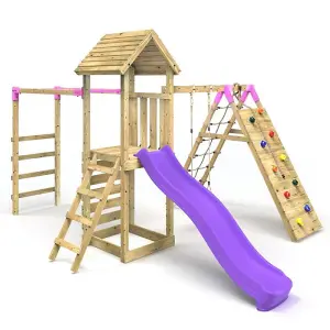 Rebo Wooden Climbing Frame with Swings, Slide, Up & over Climbing wall and Monkey Bars - Carpathian