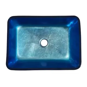 Blue Rectangular Glass Counter Mounted Bathroom Counter Top Basin W 460 mm x D 330mm