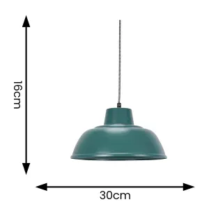 ValueLights Morris Teal Metal Hanging Pendant Ceiling Light Fitting for Living Room Kitchen - LED Bulb Included