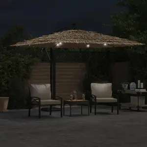 Berkfield Garden Parasol with with LEDs and Steel Pole Brown 290x290x238 cm