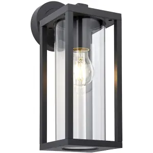 Non Automatic Outdoor Wall Light - Textured Black & Clear Glass Diffuser