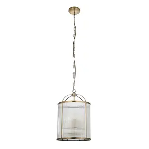 Luminosa Lambeth Ribbed Glass 4 Light Ceiling Pendant Antique Brass