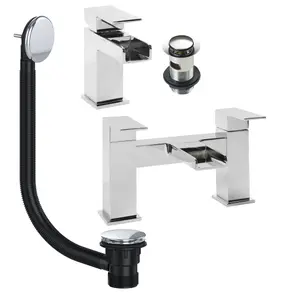 Chrome Waterfall Basin & Bath Filler Tap Pack Including Bath Waste