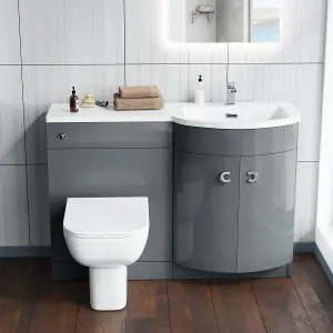 Nes Home Dene RH 1100mm Vanity Basin Unit & Debra Back To Wall Toilet Grey