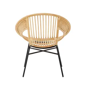 Interiors by Premier Comfortable Natural Rattan And Black Iron Arm Chair, Durable Outdoor Chair, Versatile Natural Dining Chair