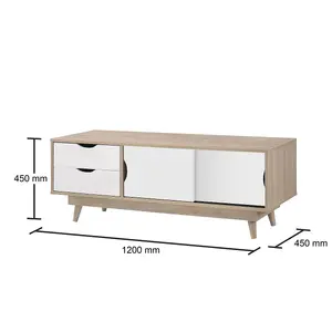 Alford Scandinavian TV Unit Stand 120cm Media Cabinet + Drawers Oak White