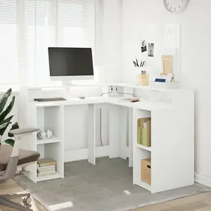 Berkfield Desk with LED Lights White 130x130x91 cm Engineered Wood