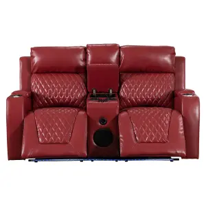 2 Seater Recliner Cinema Sofa with Massage and Speakers in Red Aire Leather - Venice Series One