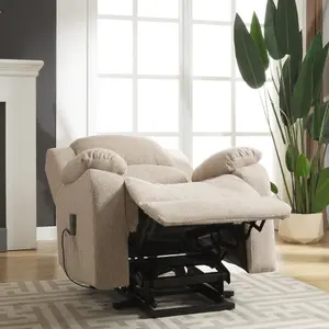 Marldon 92cm Wide Beige Textured Fabric Electric Mobility Aid Lift Assist Recliner Arm Chair with Massage Heat Functions