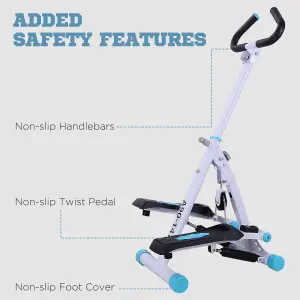 HOMCOM Foldable Stepper Adjustable Step Machine w/ Handlebar LCD Display, White