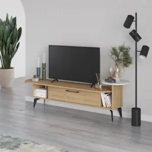 Decortie Ada Modern TV Unit Multimedia Centre Oak White Marble Effect with Storage TV Cabinet 188cm