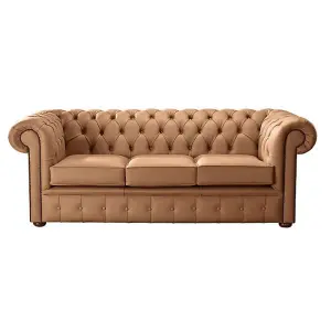 Chesterfield 3 Seater Shelly Saddle Real Leather Sofa Bespoke In Classic Style