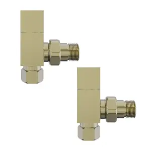 Right Radiators Angled Square Head Brushed Brass Heated Towel Rail Radiator Valves Pair