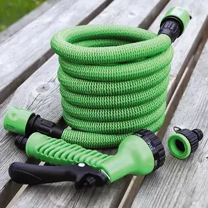 Expandable Green Garden Hose 50ft - Twist, Kink & Tangle Free Flexible Water Hose Pipe with Connector & 7-Function Spray Nozzle