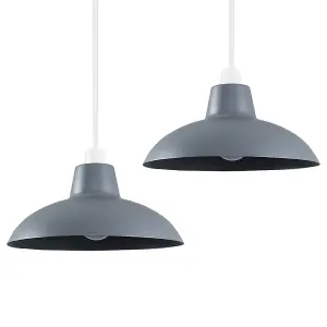 ValueLights Civic Metro Grey Ceiling Pendant Shade and B22 GLS LED 10W Warm White 3000K Bulb