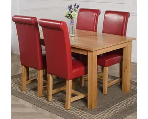 Oslo 150 x 90 cm Medium Oak Dining Table and 4 Chairs Dining Set with Washington Burgundy Leather Chairs