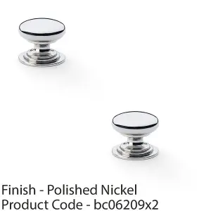 2 PACK - Stepped Round Door Knob Polished Nickel 25mm Classic Kitchen Cabinet Pull Handle