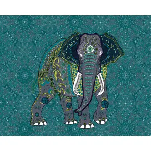 AS Creation Mandala Elephant Paisley Teal Wallpaper Feature Wall Mural 371x280cm