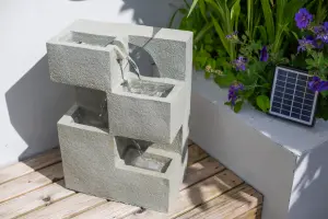 Easy Fountain Cube Falls Solar Powered Garden Feature - Concrete Effect -  L 17 cm x W 32 cm x H 44 cm