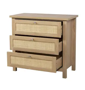 Hallowood Furniture Newquay Oak Effect Chest with 3 Drawer and Real Rattan Front