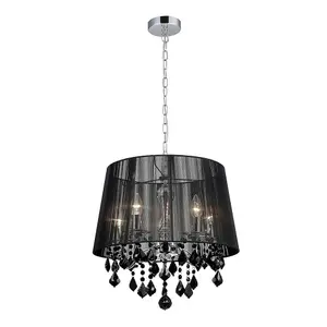 Luminosa Hanging Pendant Chrome, Black 5 Light  with Black Fabric Shade, E14