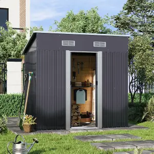 6 x 4 ft Charcoal Black Garden Metal Storage Tool Shed with Lockable Door