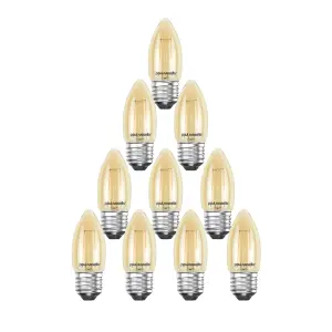 paul russells LED Filament Candle Bulb, 2.5W 200 Lumens, 20w Equivalent, 2200K Extra Warm White Amber, Pack of 10