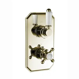 ENKI Regent Gold Traditional Crosshead Ceiling Fixed Solid Brass Thermostatic Shower Set 8"