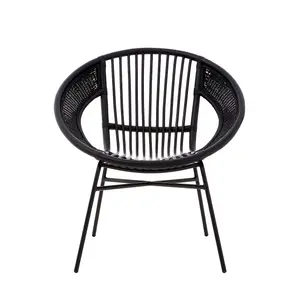 Interiors by Premier Black Natural Rattan And Black Iron Arm Chair, Comfortable Outdoor Chair, Durable Black Natural Dining Chair