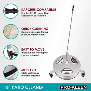 ProKleen Stainless Steel Pressure Washer Surface Patio Cleaner Attachment  16" Karcher Compatible