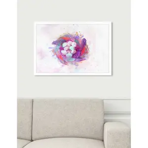 Boho Feather Nest Animals - Painting White Framed / 30.48cm H x 43.18cm W x 1.27cm D