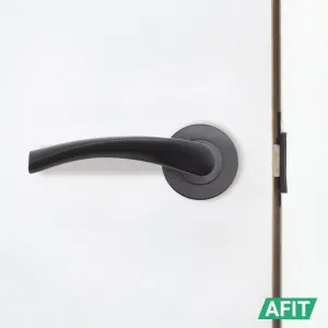 AFIT Matt Black Door Handle Latch Set - Pack of 6 Round Internal Door Handles & Latch (64mm) Lever on Rose Novi Range